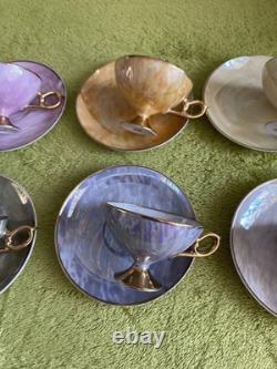 Vintage Japanese Fine Bone China Cups & Saucers 12 PC Pink Purple Blue Gold