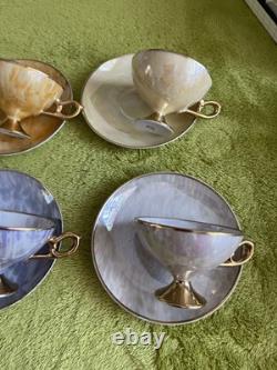 Vintage Japanese Fine Bone China Cups & Saucers 12 PC Pink Purple Blue Gold