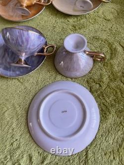 Vintage Japanese Fine Bone China Cups & Saucers 12 PC Pink Purple Blue Gold