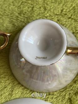 Vintage Japanese Fine Bone China Cups & Saucers 12 PC Pink Purple Blue Gold
