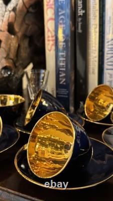 Vintage Jersey Porcelain Navy & Gold Tea Cup and Saucer Set Hand-Gilded