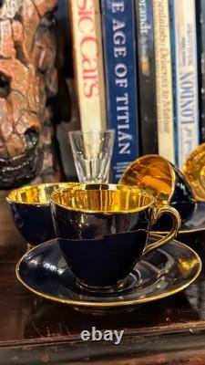 Vintage Jersey Porcelain Navy & Gold Tea Cup and Saucer Set Hand-Gilded