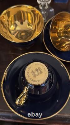 Vintage Jersey Porcelain Navy & Gold Tea Cup and Saucer Set Hand-Gilded