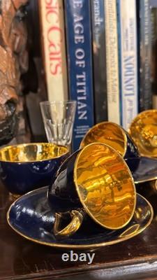 Vintage Jersey Porcelain Navy & Gold Tea Cup and Saucer Set Hand-Gilded