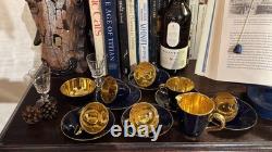 Vintage Jersey Porcelain Navy & Gold Tea Cup and Saucer Set Hand-Gilded