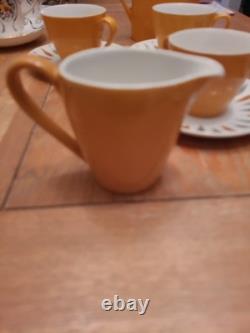 Vintage Johnson Brothers, 6 Cups & Saucers, 1 Milk Jug, 1 Sugar Bow, 1 Pot