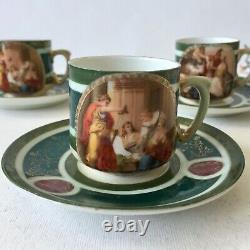 Vintage Kerag Karlsbad Czechoslovakia 3 Gilded Porcelain Coffee Cups & Saucers