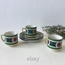 Vintage Kerag Karlsbad Czechoslovakia 3 Gilded Porcelain Coffee Cups & Saucers