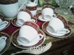 Vintage Khala Germany Coffe /tea Set Burgundy And Gold Fine Bone China Porcelan