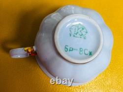 Vintage Korosten Blue Porcelain Tea Set of 5 Cups & Saucers with Gold Trim