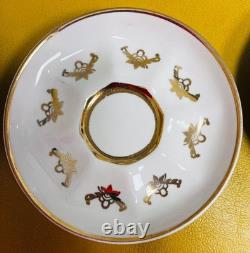 Vintage Korosten Blue Porcelain Tea Set of 5 Cups & Saucers with Gold Trim