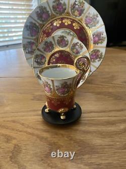 Vintage Limoges La Reine Fragonard 22 Kt Gold Demitasse Cup Saucer Plate Trio