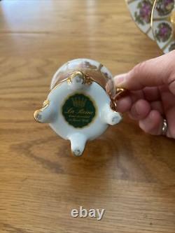 Vintage Limoges La Reine Fragonard 22 Kt Gold Demitasse Cup Saucer Plate Trio