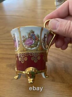Vintage Limoges La Reine Fragonard 22 Kt Gold Demitasse Cup Saucer Plate Trio