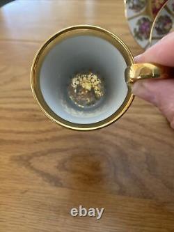 Vintage Limoges La Reine Fragonard 22 Kt Gold Demitasse Cup Saucer Plate Trio