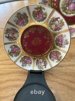 Vintage Limoges La Reine Fragonard 22 Kt Gold Demitasse Cup Saucer Plate Trio