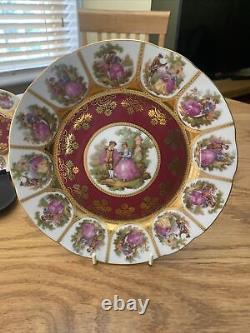 Vintage Limoges La Reine Fragonard 22 Kt Gold Demitasse Cup Saucer Plate Trio