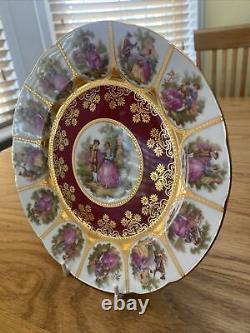 Vintage Limoges La Reine Fragonard 22 Kt Gold Demitasse Cup Saucer Plate Trio