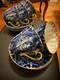 Vintage Lomonosov Russian (ussr) Set Of 5 Tea Cobalt And Gold Cups And Saucers