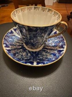 Vintage Lomonosov Russian (USSR) set of 5 tea Cobalt and gold cups and saucers