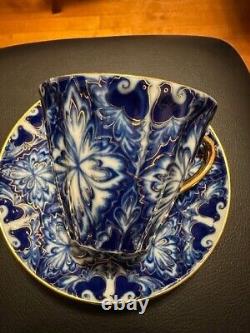 Vintage Lomonosov Russian (USSR) set of 5 tea Cobalt and gold cups and saucers