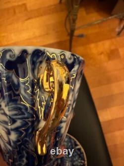 Vintage Lomonosov Russian (USSR) set of 5 tea Cobalt and gold cups and saucers