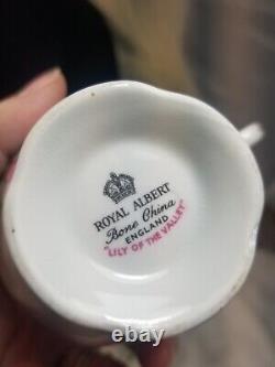 Vintage Lot 9 Sets Royal Albert Bone China Cups & Saucers February Floral Gold