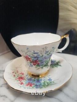 Vintage Lot 9 Sets Royal Albert Bone China Cups & Saucers February Floral Gold