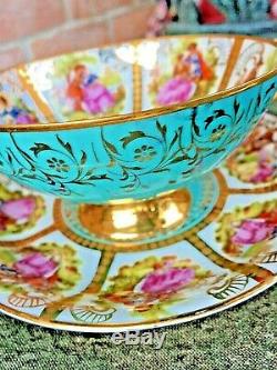 Vintage Love Story Tea Cup & Saucer Turquoise Gold Rudolf RW Bavaria Germany