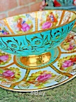 Vintage Love Story Tea Cup & Saucer Turquoise Gold Rudolf RW Bavaria Germany