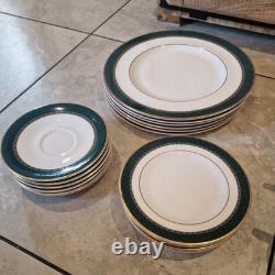Vintage Marks & Spencer Pemberton Fine Bone China Compete Set Green/Gold Borders