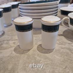 Vintage Marks & Spencer Pemberton Fine Bone China Compete Set Green/Gold Borders