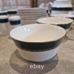Vintage Marks & Spencer Pemberton Fine Bone China Compete Set Green/Gold Borders