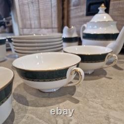 Vintage Marks & Spencer Pemberton Fine Bone China Compete Set Green/Gold Borders