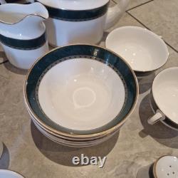 Vintage Marks & Spencer Pemberton Fine Bone China Compete Set Green/Gold Borders