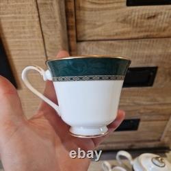 Vintage Marks & Spencer Pemberton Fine Bone China Compete Set Green/Gold Borders
