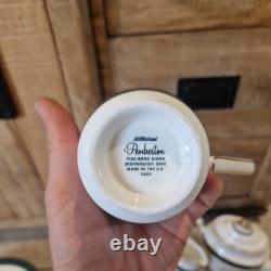 Vintage Marks & Spencer Pemberton Fine Bone China Compete Set Green/Gold Borders