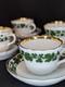 Vintage Meissen Demitasse Set Of 4 Cups & Saucers Green Ivy Pattern, 24k Gold