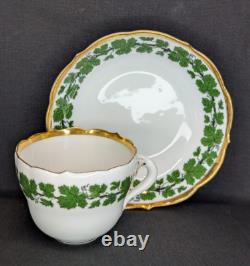 Vintage Meissen Demitasse Set of 4 Cups & Saucers Green Ivy Pattern, 24K Gold