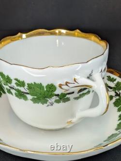 Vintage Meissen Demitasse Set of 4 Cups & Saucers Green Ivy Pattern, 24K Gold