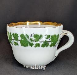 Vintage Meissen Demitasse Set of 4 Cups & Saucers Green Ivy Pattern, 24K Gold