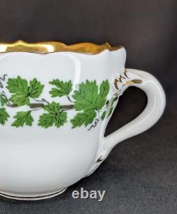 Vintage Meissen Demitasse Set of 4 Cups & Saucers Green Ivy Pattern, 24K Gold