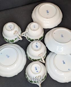 Vintage Meissen Demitasse Set of 4 Cups & Saucers Green Ivy Pattern, 24K Gold