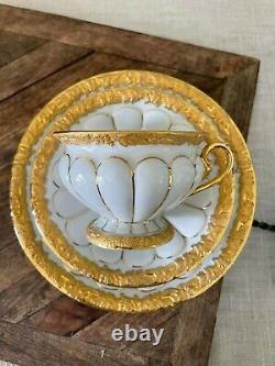 Vintage Meissen German X-Form Golden Baroque Porcelain Trio (cup, saucer, plate)