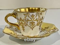 Vintage Mini / Small Coalport Yellow & Gold Demitasse Cup & Saucer's Pair