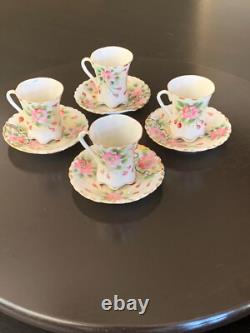 Vintage Moriage Chocolate Pot + 4 Cups Saucers Japan Gold Pink Green Coffee Tea