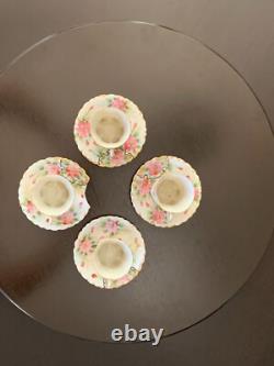 Vintage Moriage Chocolate Pot + 4 Cups Saucers Japan Gold Pink Green Coffee Tea