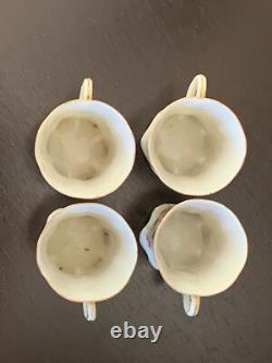 Vintage Moriage Chocolate Pot + 4 Cups Saucers Japan Gold Pink Green Coffee Tea