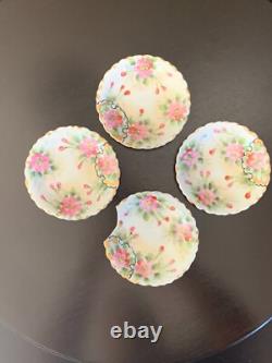 Vintage Moriage Chocolate Pot + 4 Cups Saucers Japan Gold Pink Green Coffee Tea
