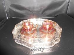 Vintage Moser Demitasse Cups and Saucers in Cranberry and Gold A Pair